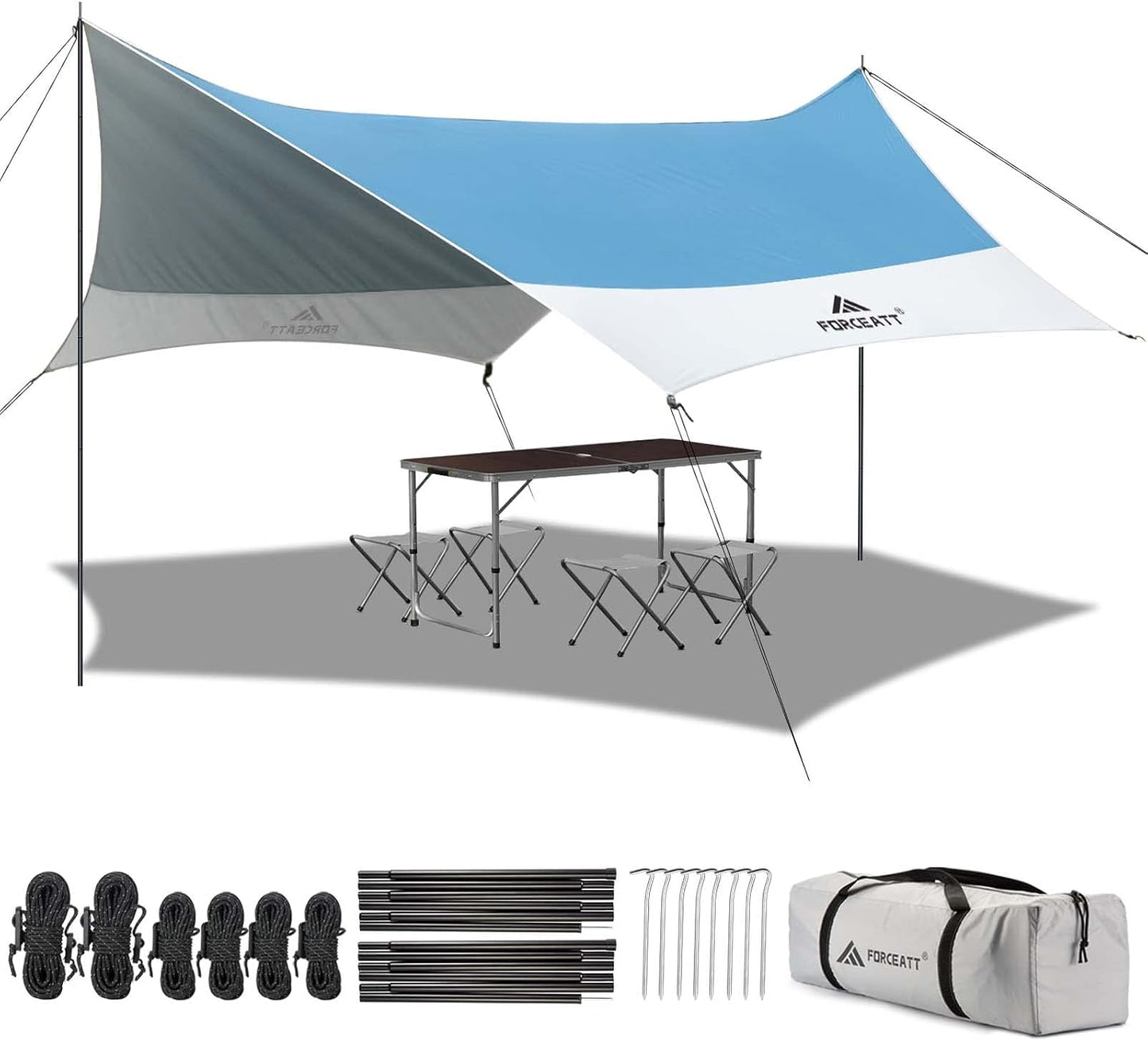 Forceatt 12x14FT Waterproof Camping Tarp with 2 Poles