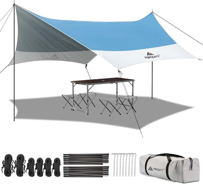 Forceatt 12x14FT Waterproof Camping Tarp with 2 Poles