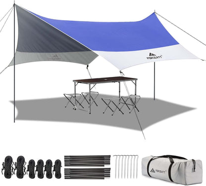 Forceatt 12x14FT Waterproof Camping Tarp with 2 Poles