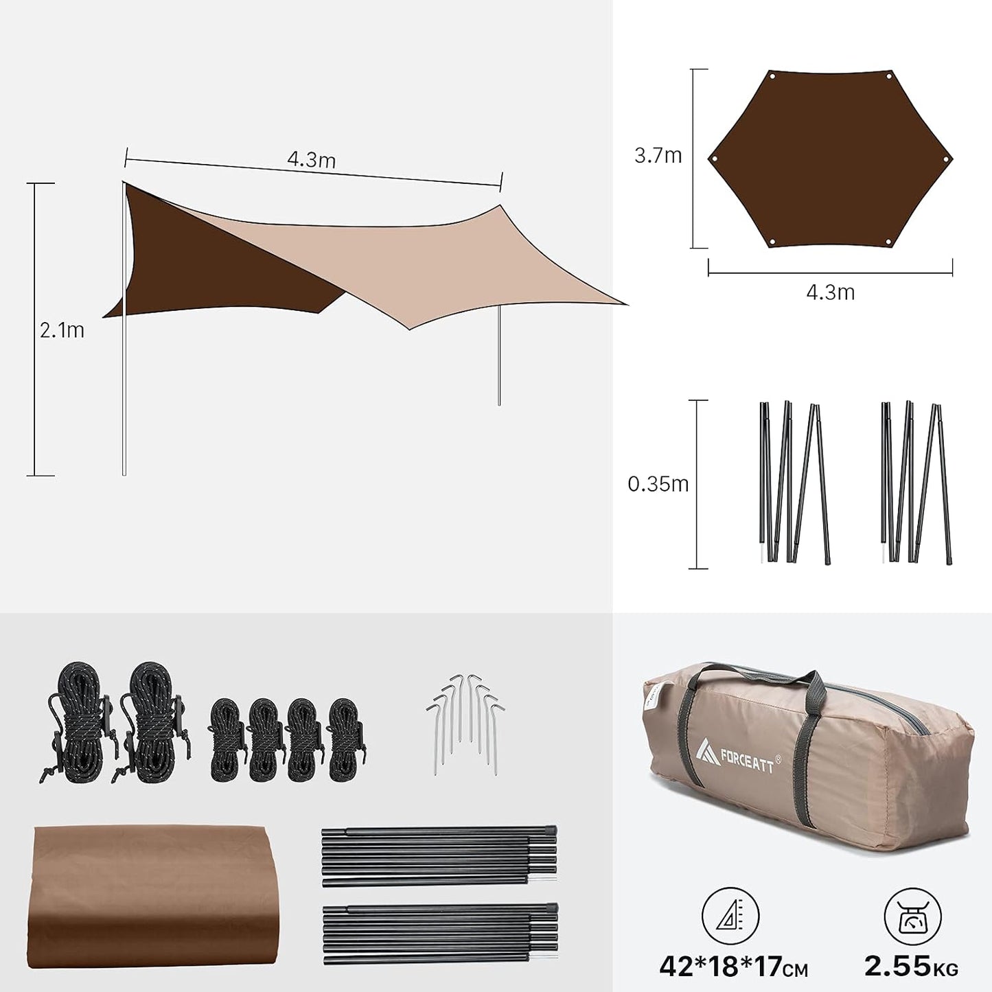 Forceatt 12x14FT Waterproof Camping Tarp with 2 Poles