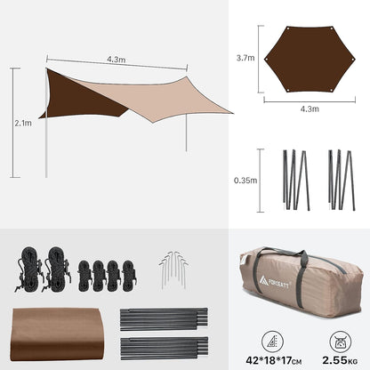 Forceatt 12x14FT Waterproof Camping Tarp with 2 Poles