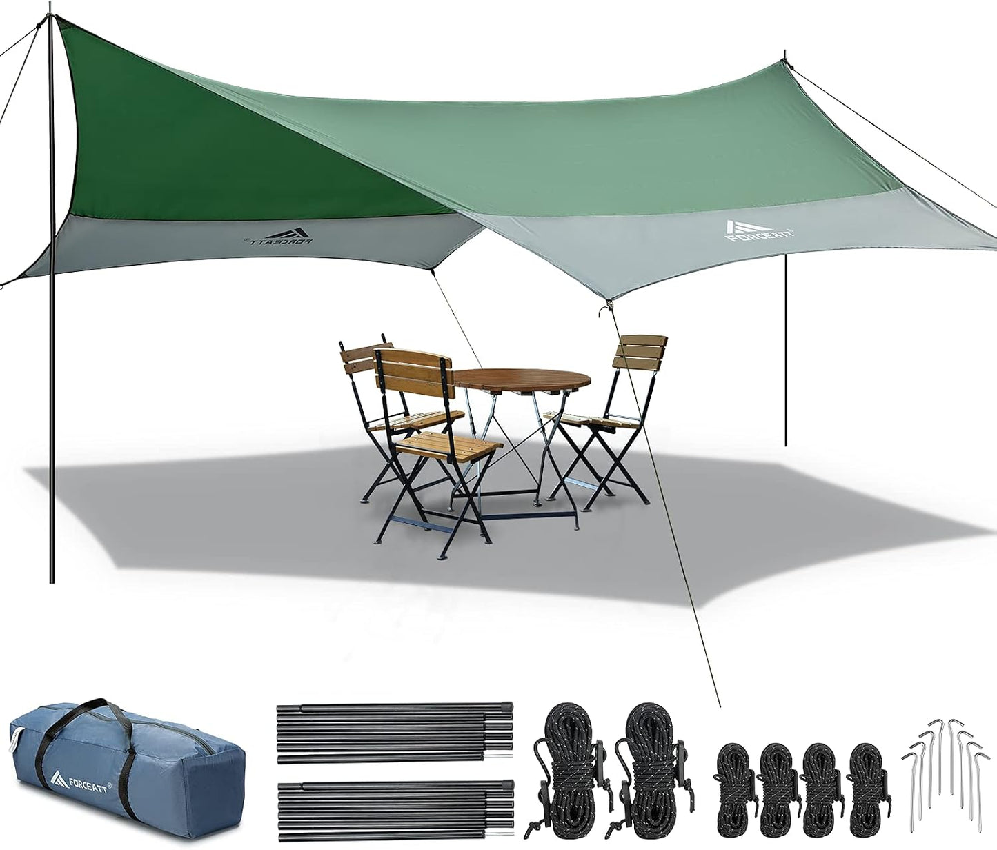 Forceatt 12x14FT Waterproof Camping Tarp with 2 Poles