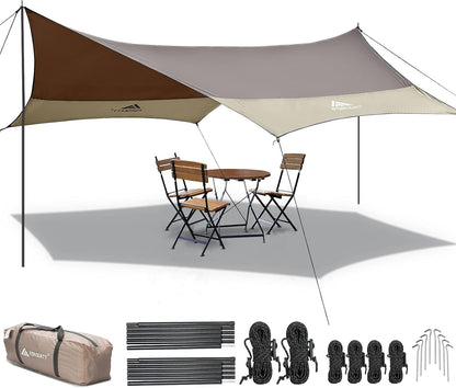 Forceatt 12x14FT Waterproof Camping Tarp with 2 Poles